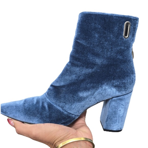 Robert Clergerie Shoes - Robert Clergerie x Self Portrait Velvet‎ Ankle Pointed Toe Block Heel Boots